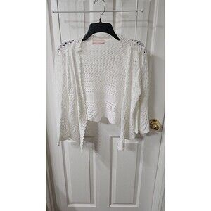 Girl's (Children's) Sweet Kizz White Open Front Crochet Knit Cropped Cardigan Sh
